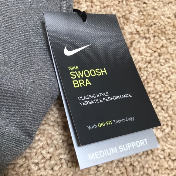 NWT! NIKE Size XS grey swoosh bra with medium support - Picture 2 of 7